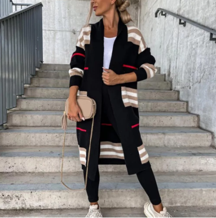 Super Elegant Winter Warm Striped Mid-Calf Cardigan