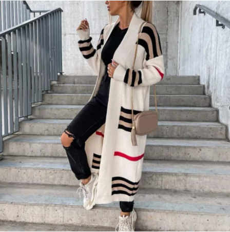 Super Elegant Winter Warm Striped Mid-Calf Cardigan