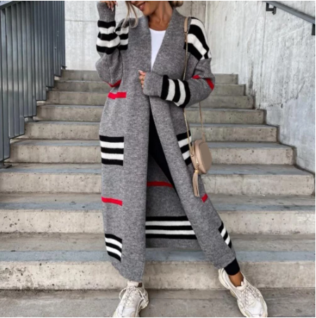 Super Elegant Winter Warm Striped Mid-Calf Cardigan