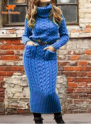 Long Sleeve Vintage Winter Sweater Dress