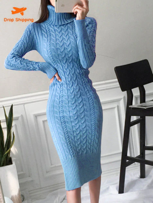 Long Sleeve Vintage Winter Sweater Dress