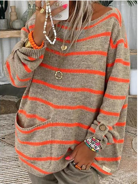 New Winter Striped Knitted Loose Pullover Sweater