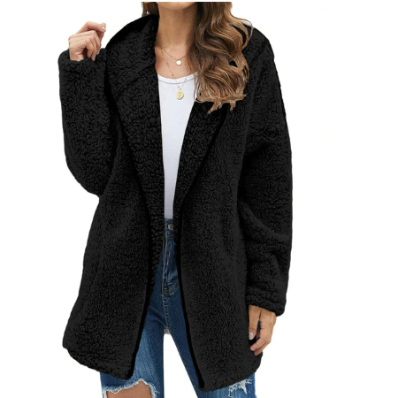 Plush Lapel Hooded Loose Warm Cardigan