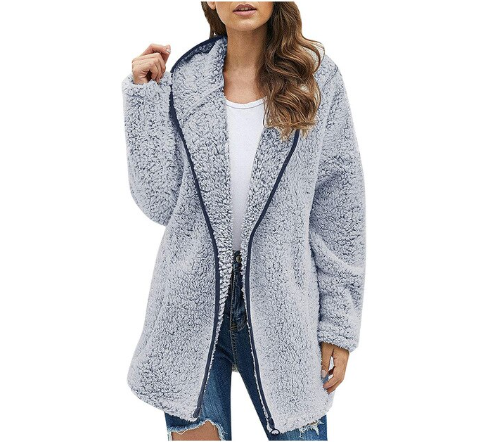 Plush Lapel Hooded Loose Warm Cardigan