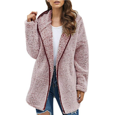 Plush Lapel Hooded Loose Warm Cardigan