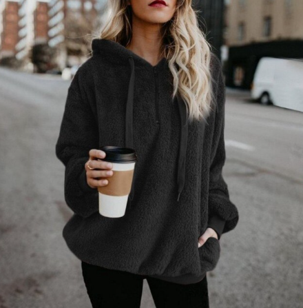 Plush Long-sleeve Hooded Loose Sweat Top