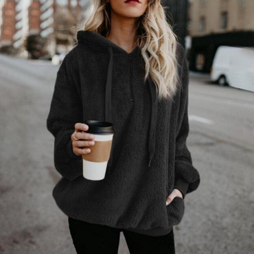 Plush Long-sleeve Hooded Loose Sweat Top