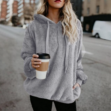 Plush Long-sleeve Hooded Loose Sweat Top