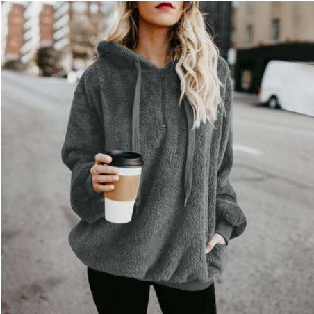 Plush Long-sleeve Hooded Loose Sweat Top