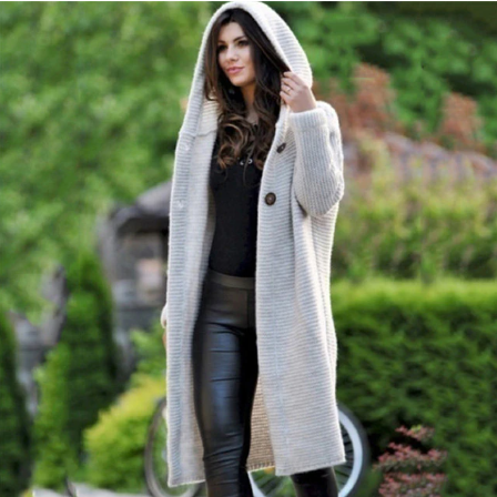 Hooded Cashmere Long Winter Warm Cardigan