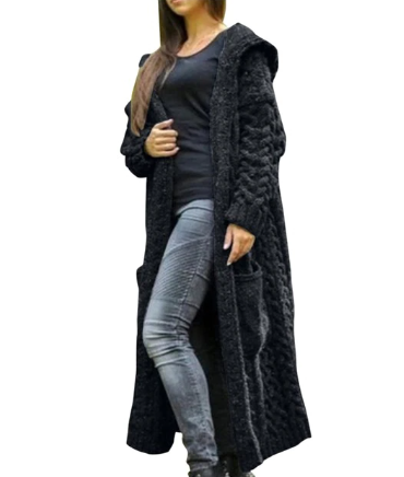 Braid Knit Floor Length Hooded Cardigan