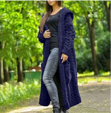Braid Knit Floor Length Hooded Cardigan