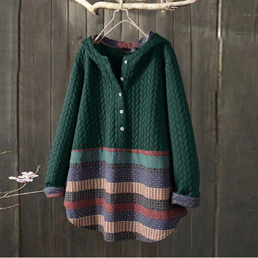 Patchwork Hooded Loose Sweater