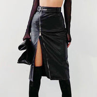 High Waist Split Midi Skirt with Belt