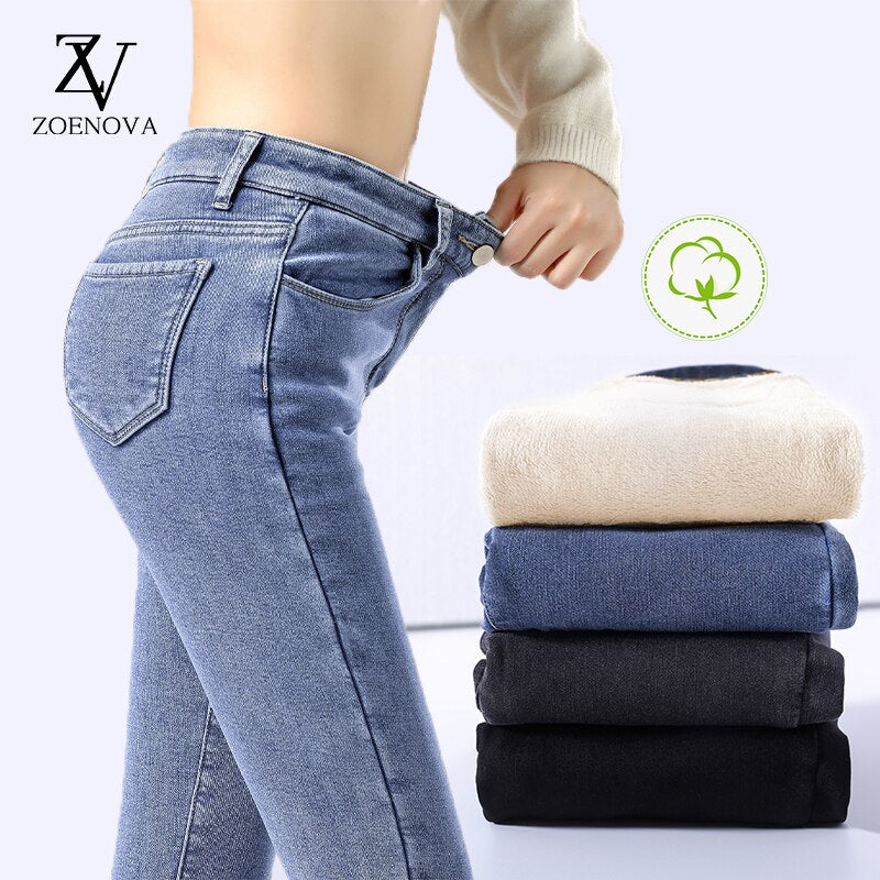 Stylish Winter Warm Thick Velvet High Waist Skinny Jeans