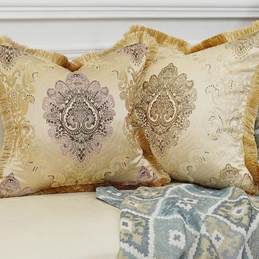 Luxury Gold Embroidery Cushion Covers With Tassels - east2cart.uk