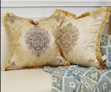 Luxury Gold Embroidery Cushion Covers With Tassels - east2cart.uk