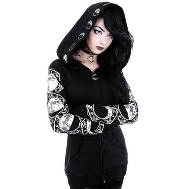 Gothic Print Long Sleeve Hoodie - east2cart.uk