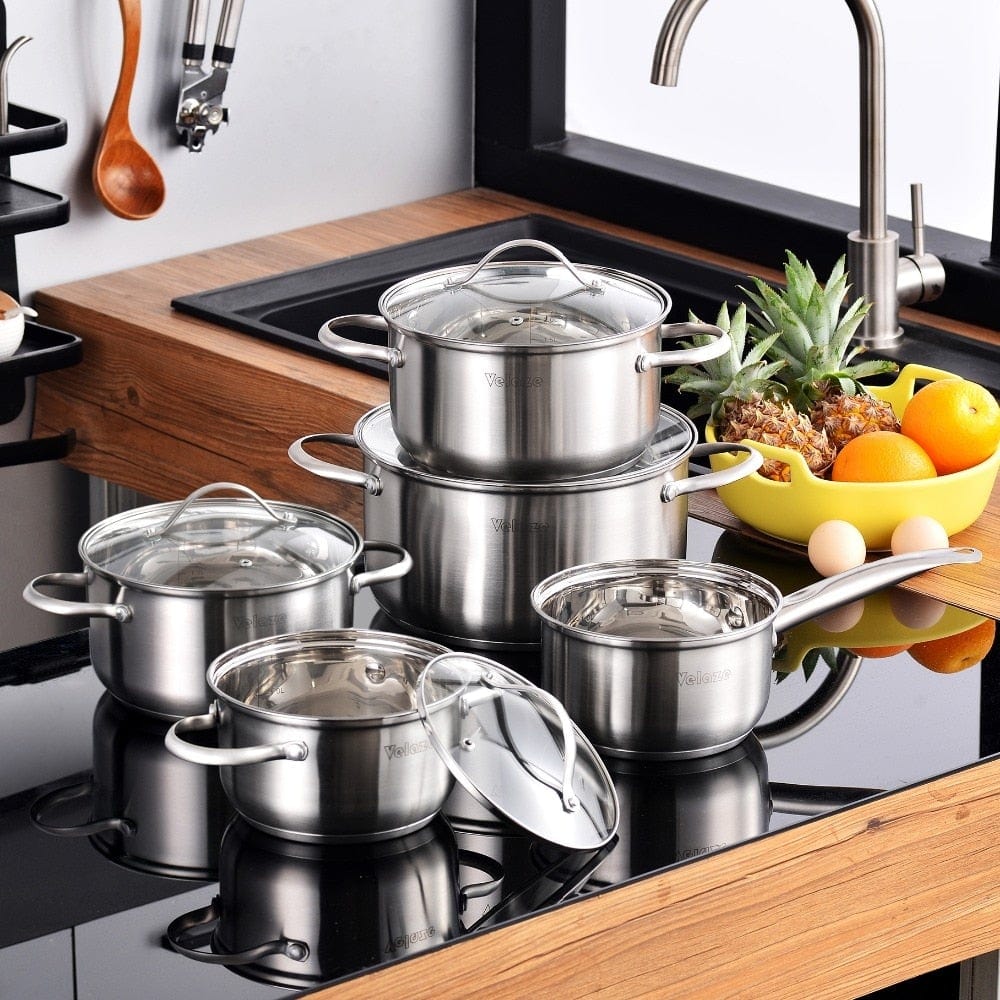 Stainless Steel 9-Piece Cookware with Glass Lid