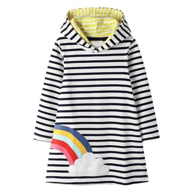 Rainbow Embroidery Girls Hoodie Dress