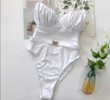 Solid One Piece Swimsuit Swimwear 2020 High Waist Swimsuit for Women Fold Biquini Brazilian Belt Bathing Suits Summer Beach Wear - east2cart.uk