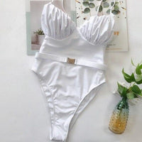 Solid One Piece Swimsuit Swimwear 2020 High Waist Swimsuit for Women Fold Biquini Brazilian Belt Bathing Suits Summer Beach Wear - east2cart.uk