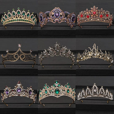 Vintage Baroque Queen Tiara Wedding Crown Bridal Diadem Gold Crystal Rhinestone Head Jewelry Headpiece Wedding Hair Accessories - east2cart.uk