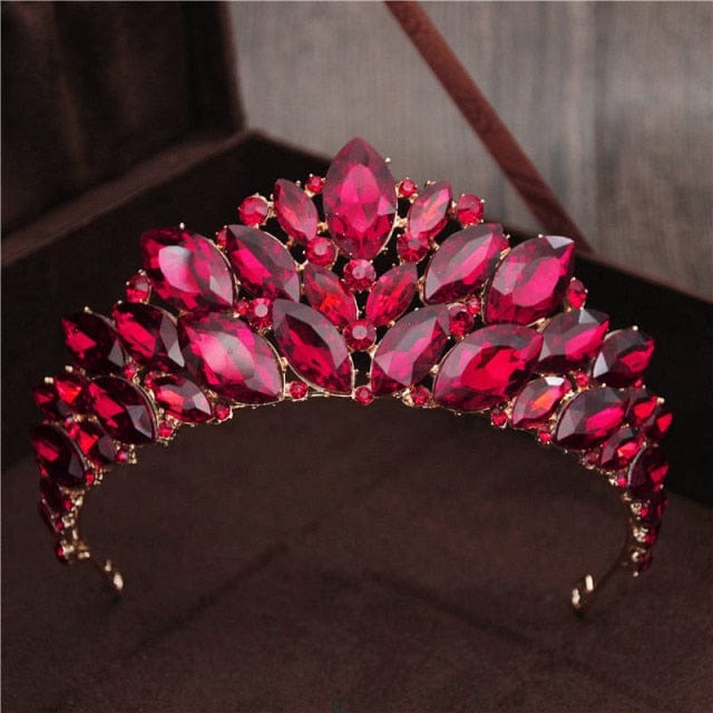 Luxury Princess Headdress Bride Tiara Crown Red Crystal Headbands Prom Party Wedding Accessories Bridal Hair Jewelry ornaments - east2cart.uk