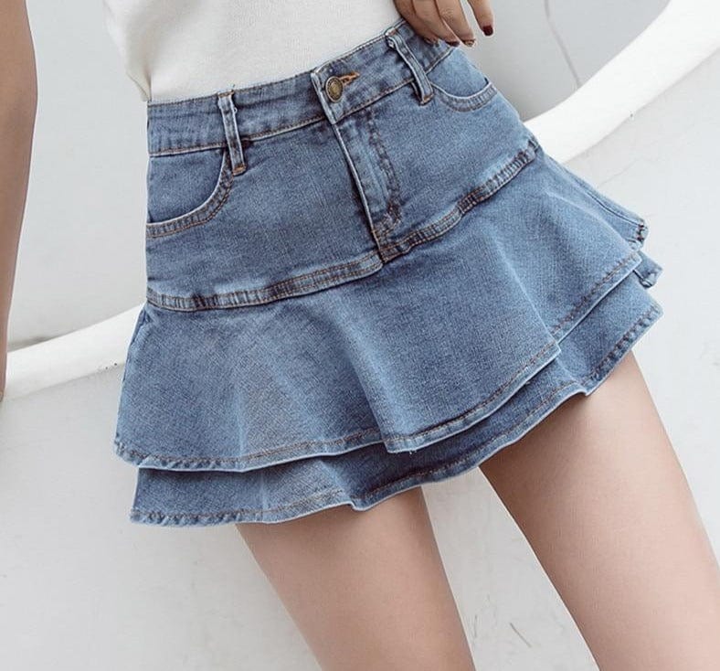 Retro Denim Shorts Skirt Women Summer 2020 Streetwear Ladies Short Skirts Jeans Casual All Match Elastic Ball Gown Saia Female - east2cart.uk