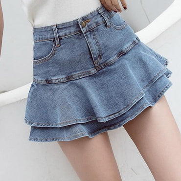 Retro Denim Shorts Skirt Women Summer 2020 Streetwear Ladies Short Skirts Jeans Casual All Match Elastic Ball Gown Saia Female - east2cart.uk