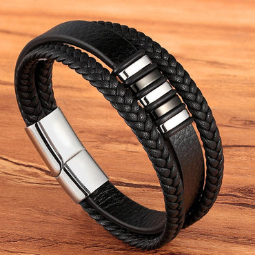 Men's Magnetic Black Leather Bracelet - east2cart.uk