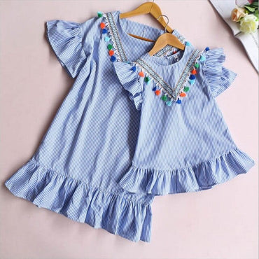 Mother and daughter Stripe Tassel Mini Dress