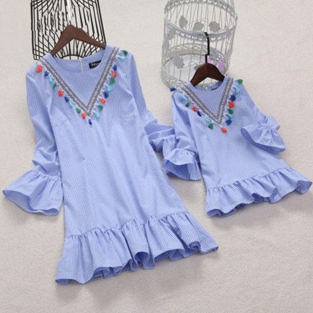 Mother and daughter Stripe Tassel Mini Dress