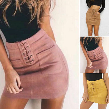 Suede Bandage Mini Skirt