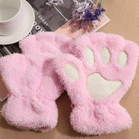 1Pair Girls Fluffy Paw Gloves