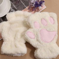 1Pair Girls Fluffy Paw Gloves