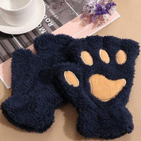 1Pair Girls Fluffy Paw Gloves