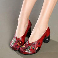 Embroidery handmade genuine leather pumps