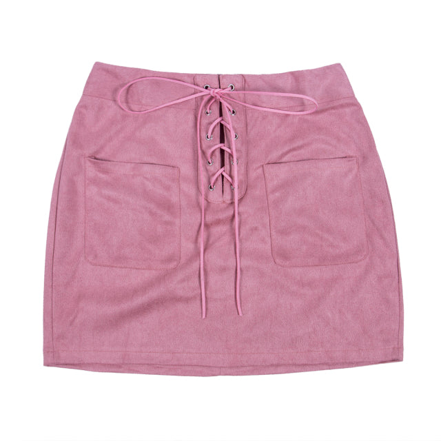 Suede Bandage Mini Skirt