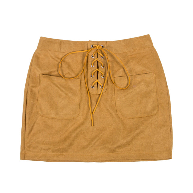 Suede Bandage Mini Skirt