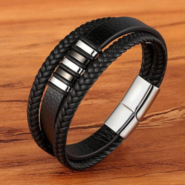 Men's Magnetic Black Leather Bracelet - east2cart.uk