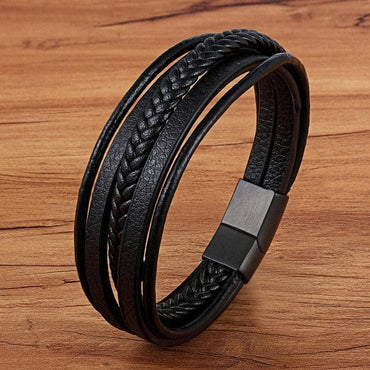 Men's Magnetic Black Leather Bracelet - east2cart.uk