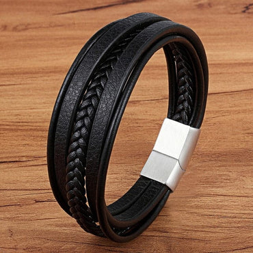 Men's Magnetic Black Leather Bracelet - east2cart.uk