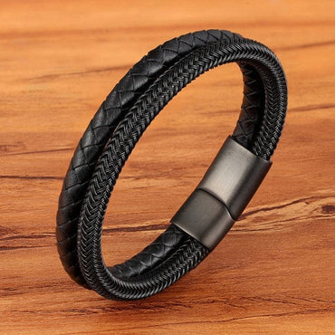 Men's Magnetic Black Leather Bracelet - east2cart.uk