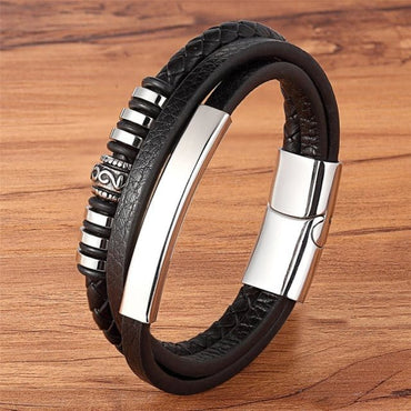 Men's Magnetic Black Leather Bracelet - east2cart.uk