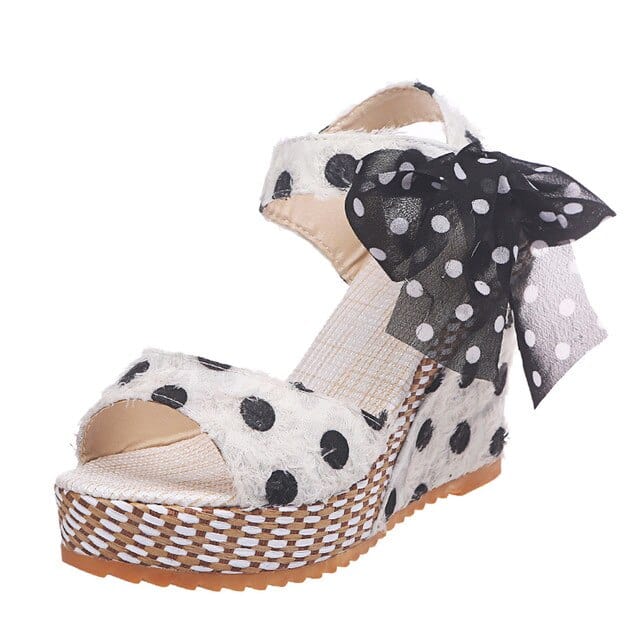 Fashion Dot Lace-up Platform Wedge