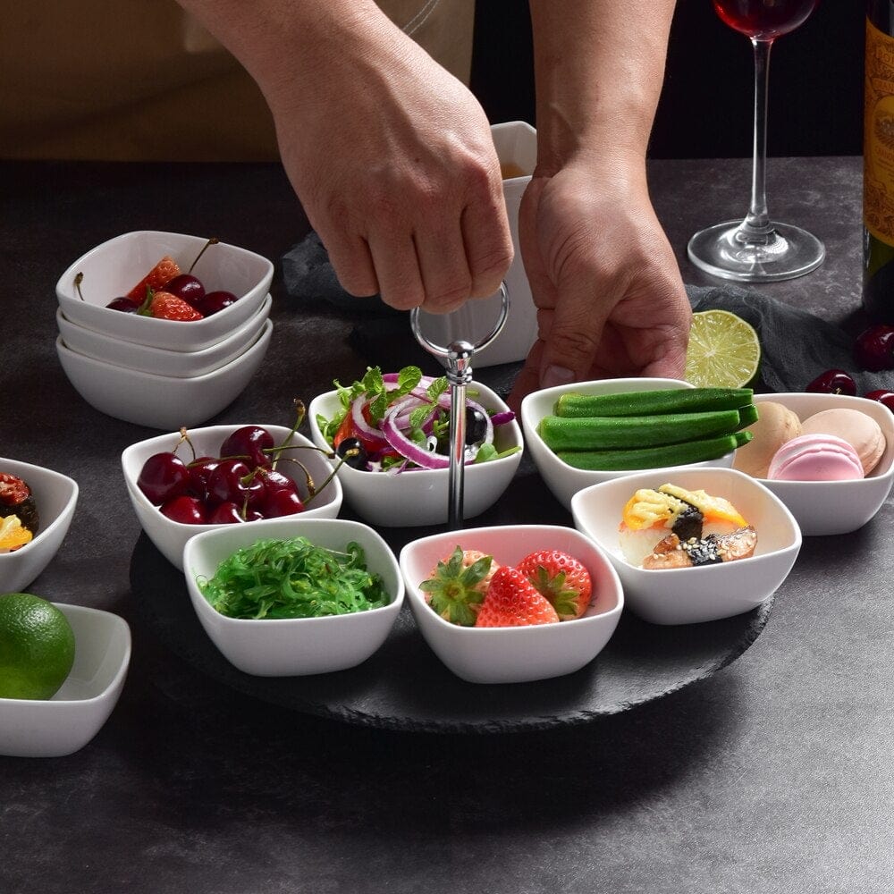 Slate Stone Placemats with 12-Piece Ceramic Snack Dishes