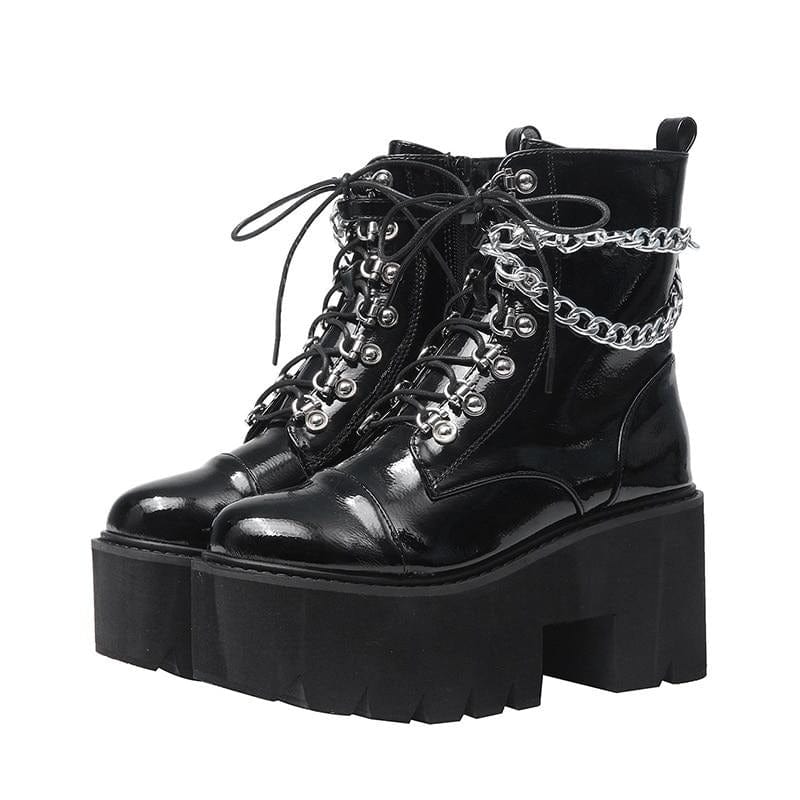 Gothic Black Chain Chunky Platform Shoes - east2cart.uk