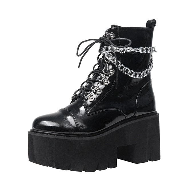 Gothic Black Chain Chunky Platform Shoes - east2cart.uk