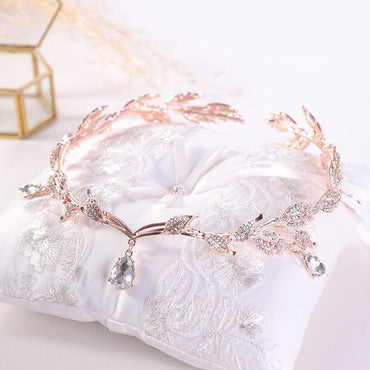 Luxury Crystal Crown Bridal Hair Accessories Wedding Rhinestone Waterdrop Leaf Tiara Crown Headband Frontlet Brides Hair Jewelry - east2cart.uk